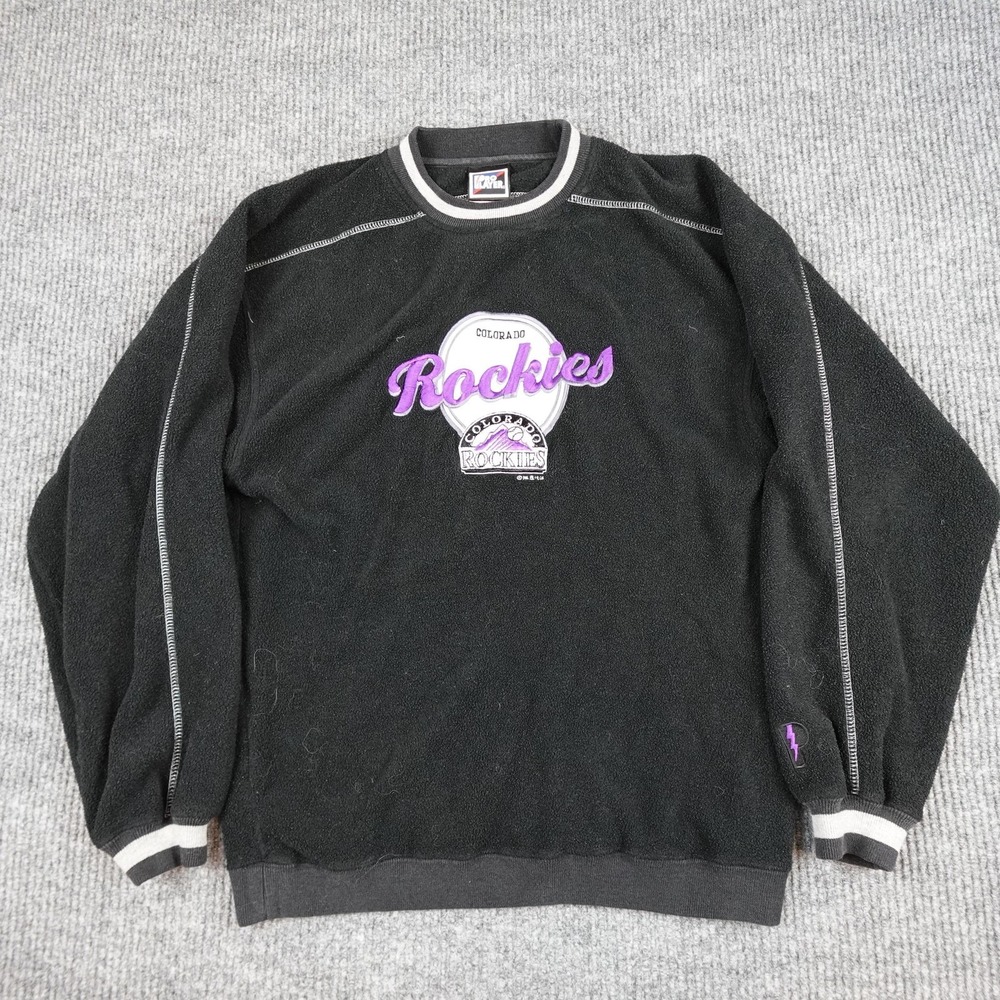 Vintage Colorado Rockies Sweatshirt Mens Medium Black MLB Baseball Pro Layer 90s